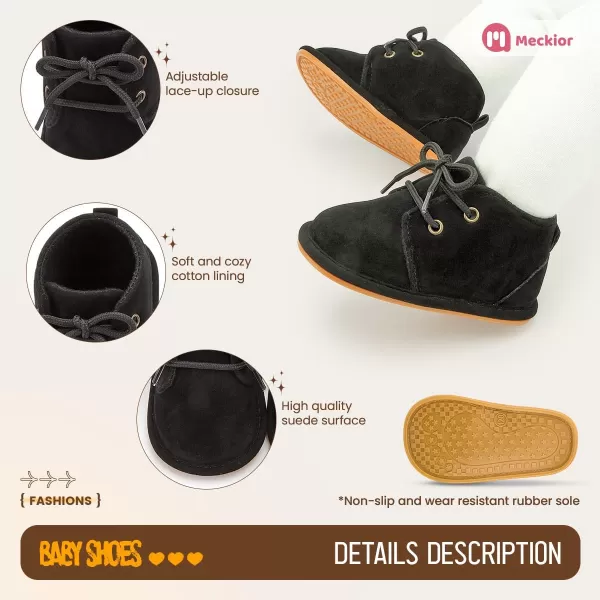 Meckior Baby Booties Newborn Infant Unisex Baby Girls Boys Velvet Rubber AnitSlip Sole Shoes Toddler Fleece Cozy Winter Warm Prewalker BootsA10Black With Common Lining