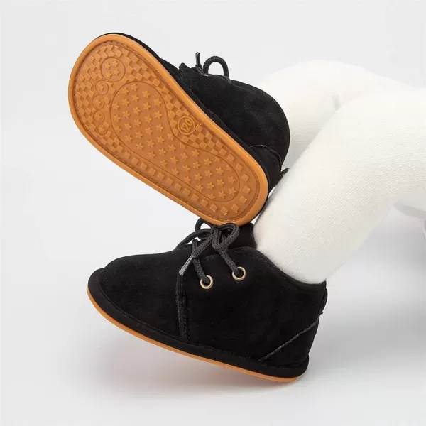 Meckior Baby Booties Newborn Infant Unisex Baby Girls Boys Velvet Rubber AnitSlip Sole Shoes Toddler Fleece Cozy Winter Warm Prewalker BootsA10Black With Common Lining