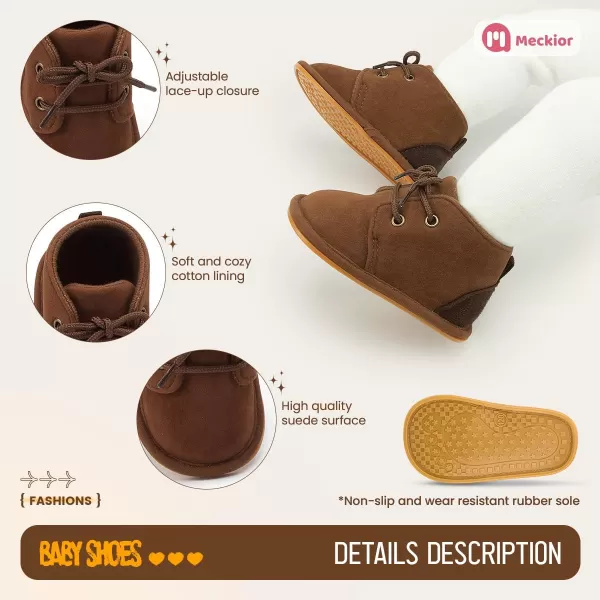 Meckior Baby Booties Newborn Infant Unisex Baby Girls Boys Velvet Rubber AnitSlip Sole Shoes Toddler Fleece Cozy Winter Warm Prewalker BootsA10Deep Drown With Common Lining