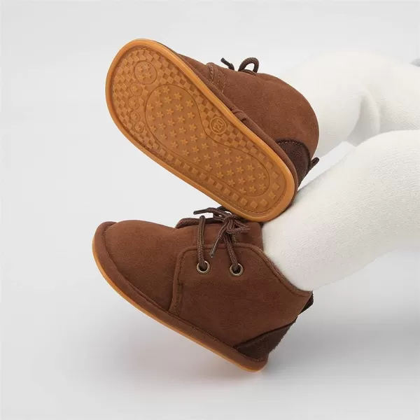 Meckior Baby Booties Newborn Infant Unisex Baby Girls Boys Velvet Rubber AnitSlip Sole Shoes Toddler Fleece Cozy Winter Warm Prewalker BootsA10Deep Drown With Common Lining