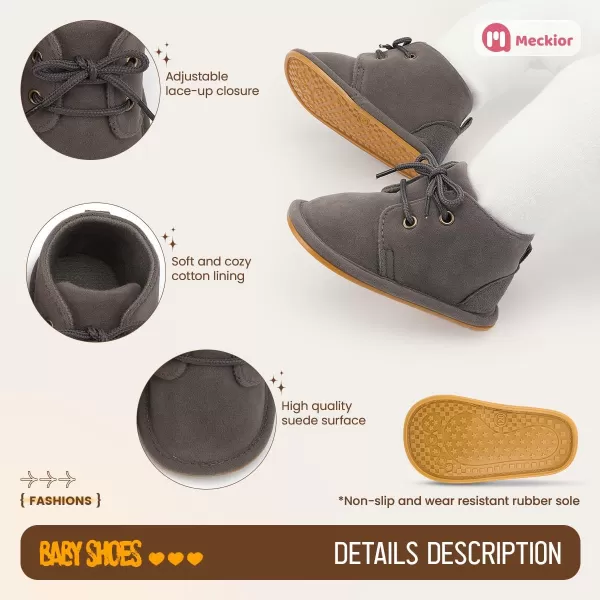Meckior Baby Booties Newborn Infant Unisex Baby Girls Boys Velvet Rubber AnitSlip Sole Shoes Toddler Fleece Cozy Winter Warm Prewalker BootsA10Deep Gray With Common Lining
