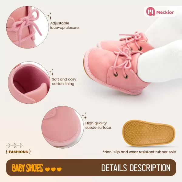 Meckior Baby Booties Newborn Infant Unisex Baby Girls Boys Velvet Rubber AnitSlip Sole Shoes Toddler Fleece Cozy Winter Warm Prewalker BootsA10Pink With Common Lining