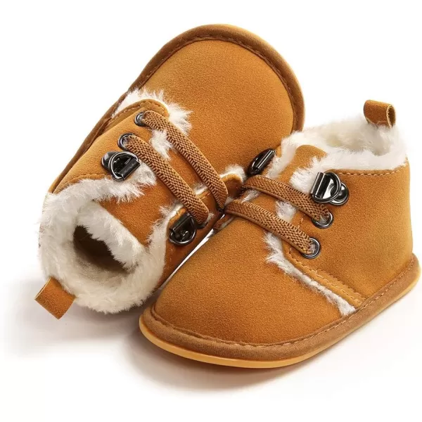 Meckior Baby Booties Newborn Infant Unisex Baby Girls Boys Velvet Rubber AnitSlip Sole Shoes Toddler Fleece Cozy Winter Warm Prewalker BootsA12Brown With Elastic Band