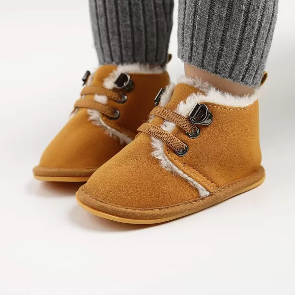 Meckior Baby Booties Newborn Infant Unisex Baby Girls Boys Velvet Rubber AnitSlip Sole Shoes Toddler Fleece Cozy Winter Warm Prewalker BootsA12Brown With Elastic Band