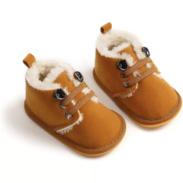 Meckior Baby Booties Newborn Infant Unisex Baby Girls Boys Velvet Rubber AnitSlip Sole Shoes Toddler Fleece Cozy Winter Warm Prewalker BootsA12Brown With Elastic Band