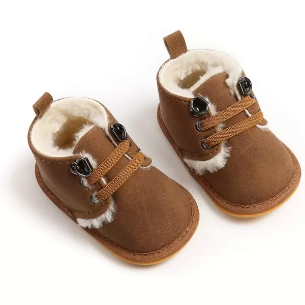 Meckior Baby Booties Newborn Infant Unisex Baby Girls Boys Velvet Rubber AnitSlip Sole Shoes Toddler Fleece Cozy Winter Warm Prewalker BootsA13Deep Brown With Elastic Band
