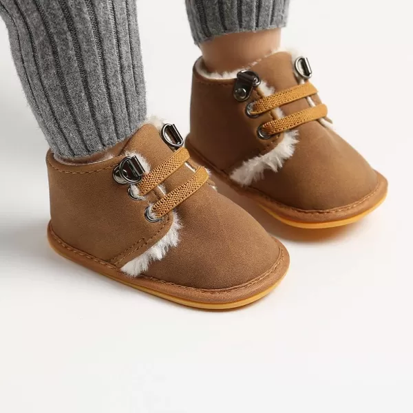 Meckior Baby Booties Newborn Infant Unisex Baby Girls Boys Velvet Rubber AnitSlip Sole Shoes Toddler Fleece Cozy Winter Warm Prewalker BootsA13Deep Brown With Elastic Band