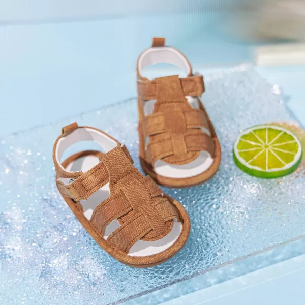 Meckior Baby Infant Boy Girl Sandals Newborn NonSlip Soft Rubber Sole Sandals for Baby Boys OpenToe Outdoor Casual Summer First Walkers ShoesA01Brown With Rubber Sole