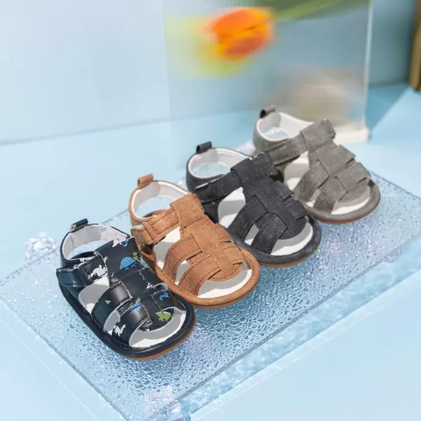 Meckior Baby Infant Boy Girl Sandals Newborn NonSlip Soft Rubber Sole Sandals for Baby Boys OpenToe Outdoor Casual Summer First Walkers ShoesA01Brown With Rubber Sole
