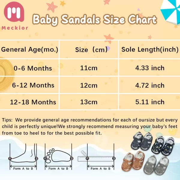 Meckior Baby Infant Boy Girl Sandals Newborn NonSlip Soft Rubber Sole Sandals for Baby Boys OpenToe Outdoor Casual Summer First Walkers ShoesA01Brown With Rubber Sole