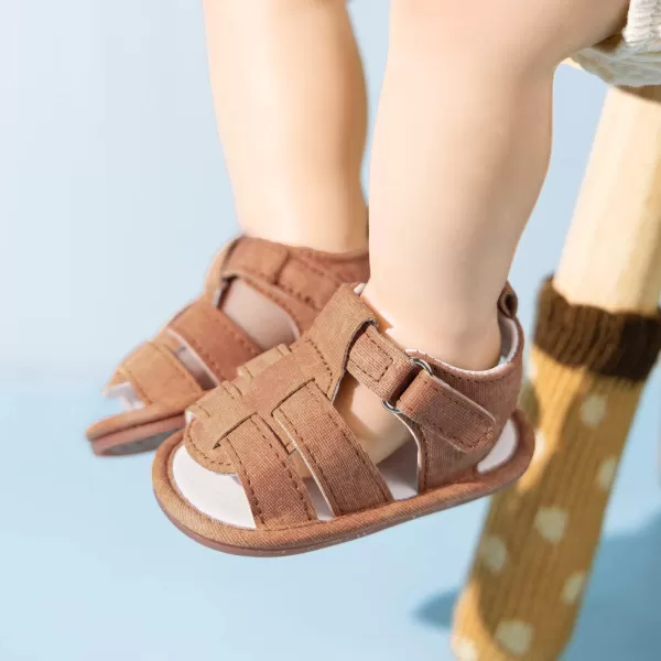 Meckior Baby Infant Boy Girl Sandals Newborn NonSlip Soft Rubber Sole Sandals for Baby Boys OpenToe Outdoor Casual Summer First Walkers ShoesA01Brown With Rubber Sole