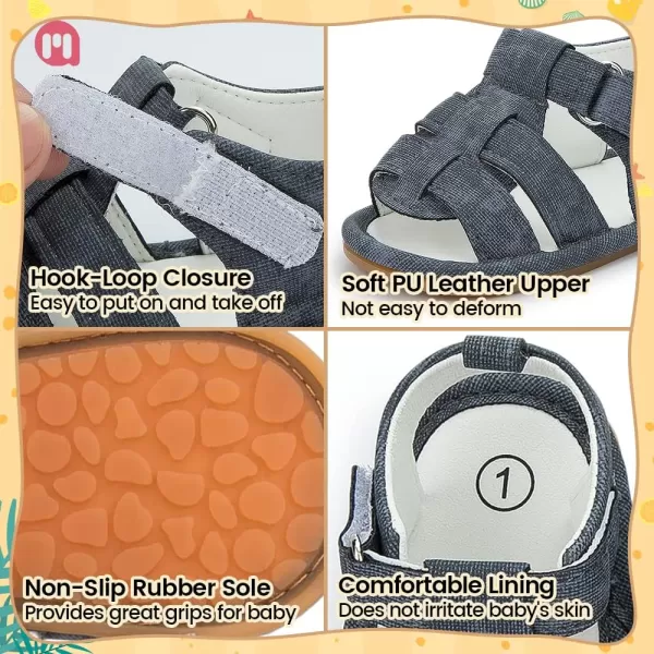 Meckior Baby Infant Boy Girl Sandals Newborn NonSlip Soft Rubber Sole Sandals for Baby Boys OpenToe Outdoor Casual Summer First Walkers ShoesA01Deep Gray With Rubber Sole