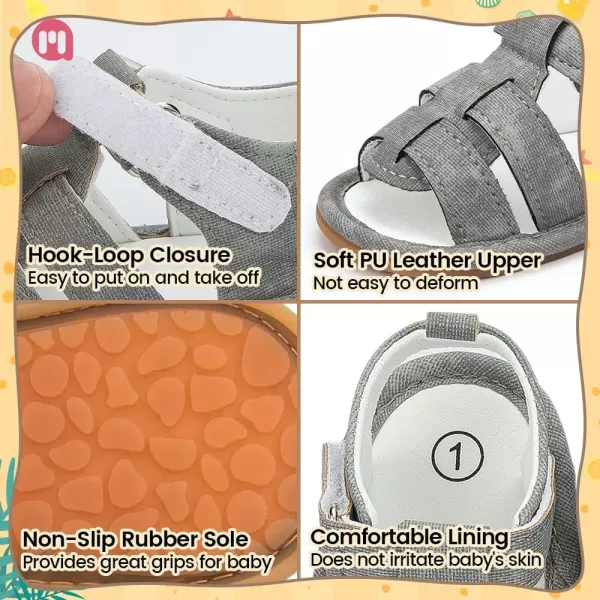 Meckior Baby Infant Boy Girl Sandals Newborn NonSlip Soft Rubber Sole Sandals for Baby Boys OpenToe Outdoor Casual Summer First Walkers ShoesA01Gray With Rubber Sole
