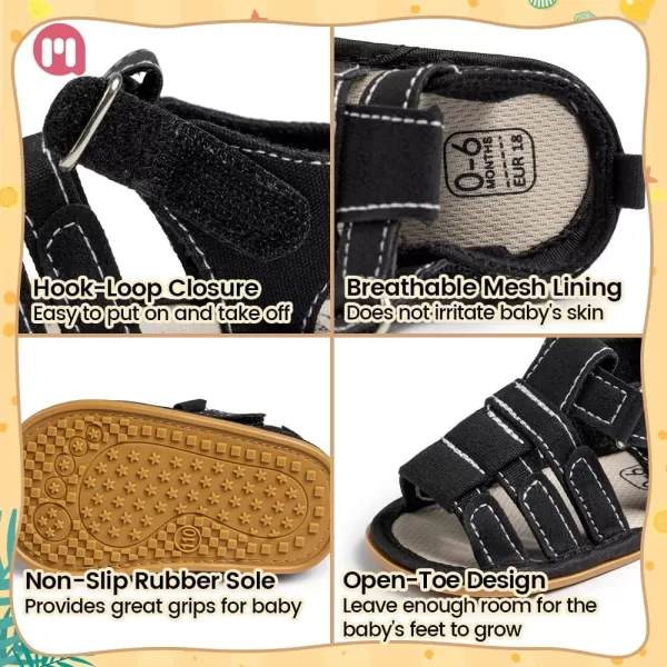 Meckior Baby Infant Boy Girl Sandals Newborn NonSlip Soft Rubber Sole Sandals for Baby Boys OpenToe Outdoor Casual Summer First Walkers ShoesB01Black With Rubber Sole
