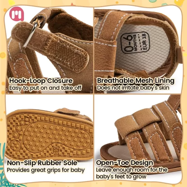 Meckior Baby Infant Boy Girl Sandals Newborn NonSlip Soft Rubber Sole Sandals for Baby Boys OpenToe Outdoor Casual Summer First Walkers ShoesB01Brown With Rubber Sole