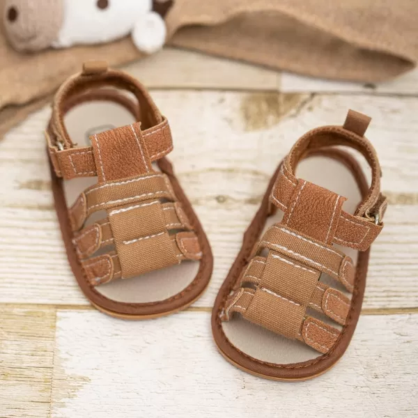 Meckior Baby Infant Boy Girl Sandals Newborn NonSlip Soft Rubber Sole Sandals for Baby Boys OpenToe Outdoor Casual Summer First Walkers ShoesB01Brown With Rubber Sole