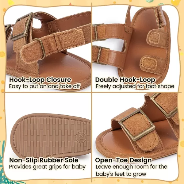 Meckior Baby Infant Boy Girl Sandals Newborn NonSlip Soft Rubber Sole Sandals for Baby Boys OpenToe Outdoor Casual Summer First Walkers ShoesB10Brown