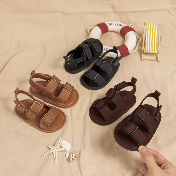 Meckior Baby Infant Boy Girl Sandals Newborn NonSlip Soft Rubber Sole Sandals for Baby Boys OpenToe Outdoor Casual Summer First Walkers ShoesB10Deep Brown