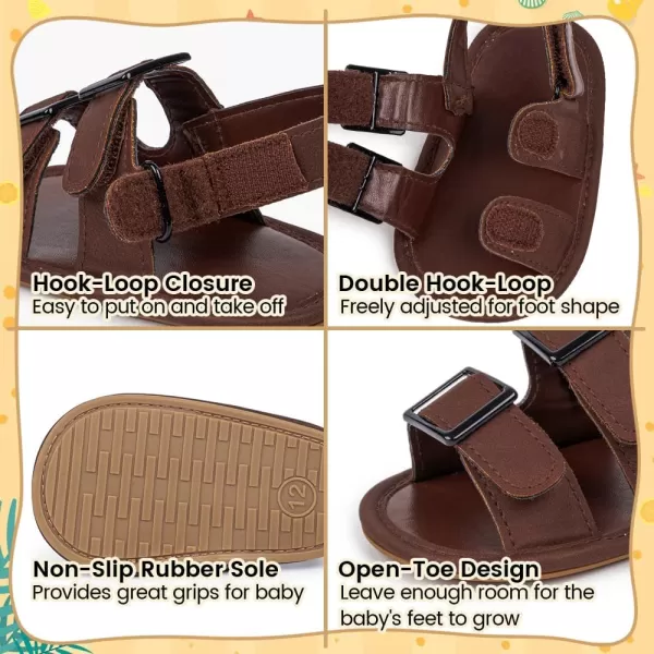 Meckior Baby Infant Boy Girl Sandals Newborn NonSlip Soft Rubber Sole Sandals for Baby Boys OpenToe Outdoor Casual Summer First Walkers ShoesB10Deep Brown