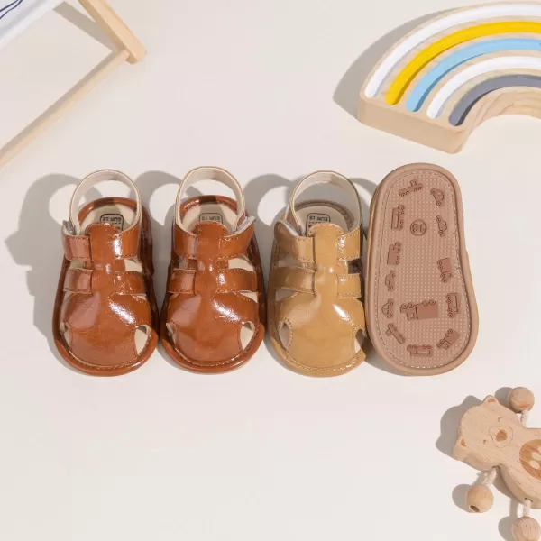 Meckior Baby Infant Boy Girl Sandals Newborn NonSlip Soft Rubber Sole Sandals for Baby Boys OpenToe Outdoor Casual Summer First Walkers ShoesDBrown