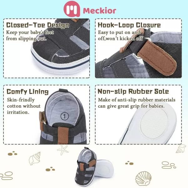 Meckior Baby Infant Boy Girl Sandals Newborn NonSlip Soft Rubber Sole Sandals for Baby Boys OpenToe Outdoor Casual Summer First Walkers ShoesE01Black