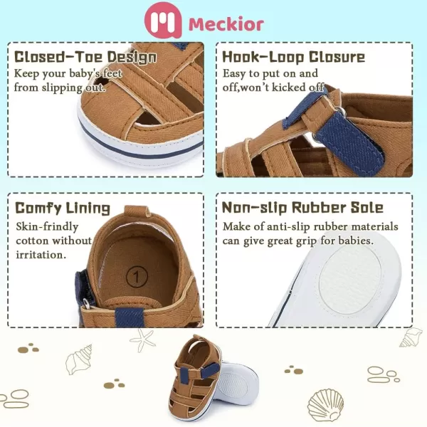 Meckior Baby Infant Boy Girl Sandals Newborn NonSlip Soft Rubber Sole Sandals for Baby Boys OpenToe Outdoor Casual Summer First Walkers ShoesE01Brown