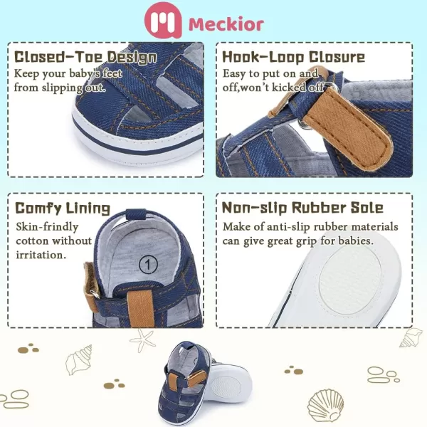 Meckior Baby Infant Boy Girl Sandals Newborn NonSlip Soft Rubber Sole Sandals for Baby Boys OpenToe Outdoor Casual Summer First Walkers ShoesE01Deep Blue