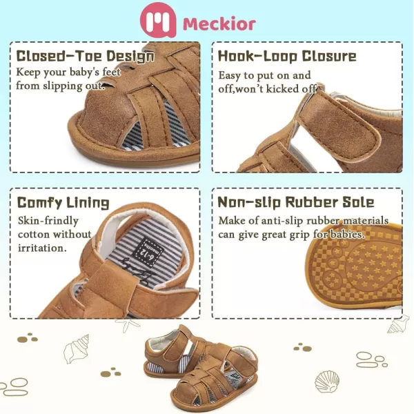 Meckior Baby Infant Boy Girl Sandals Newborn NonSlip Soft Rubber Sole Sandals for Baby Boys OpenToe Outdoor Casual Summer First Walkers ShoesF01Brown