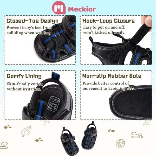 Meckior Baby Infant Boy Girl Sandals Newborn NonSlip Soft Rubber Sole Sandals for Baby Boys OpenToe Outdoor Casual Summer First Walkers ShoesG01Black