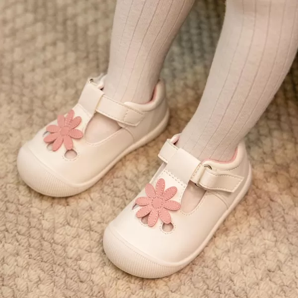 Meckior Baby Toddler Girls Walking Shoes TStrap Dress Summer Shoes for Girls Mary Jane NonSlip AntiCollision Toe Lightweight First Walker Shoes Wedding Dress ShoesA02White