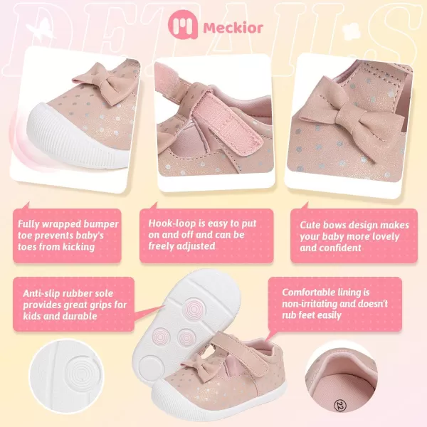 Meckior Baby Toddler Girls Walking Shoes TStrap Dress Summer Shoes for Girls Mary Jane NonSlip AntiCollision Toe Lightweight First Walker Shoes Wedding Dress ShoesA01Pink