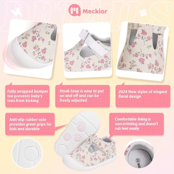 Meckior Baby Toddler Girls Walking Shoes TStrap Dress Summer Shoes for Girls Mary Jane NonSlip AntiCollision Toe Lightweight First Walker Shoes Wedding Dress ShoesA03White