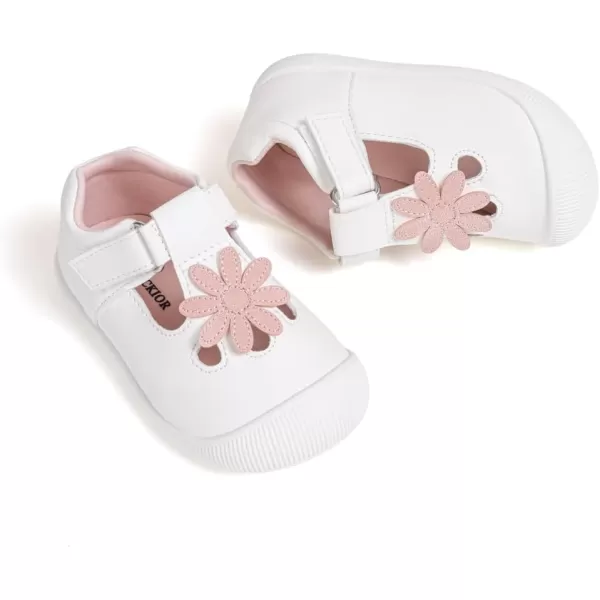 Meckior Baby Toddler Girls Walking Shoes TStrap Dress Summer Shoes for Girls Mary Jane NonSlip AntiCollision Toe Lightweight First Walker Shoes Wedding Dress ShoesA02White