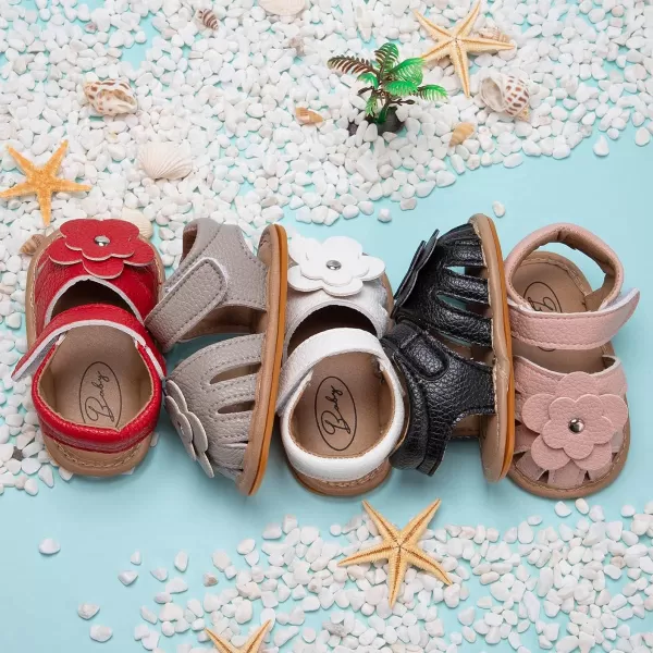 Meckior Baby Toddler Infant Girls PU Leather Soft Open Toe Summer Sandals Flower Princess Flat ShoesA10Gray