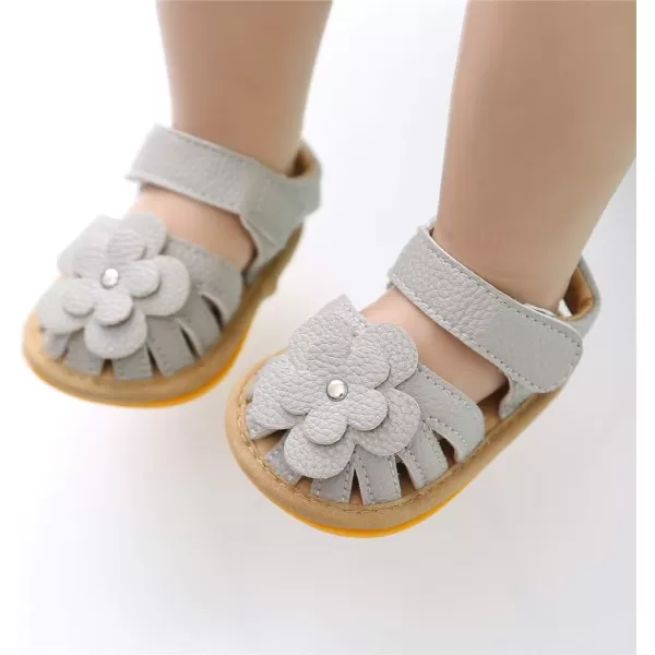 Meckior Baby Toddler Infant Girls PU Leather Soft Open Toe Summer Sandals Flower Princess Flat ShoesA10Gray