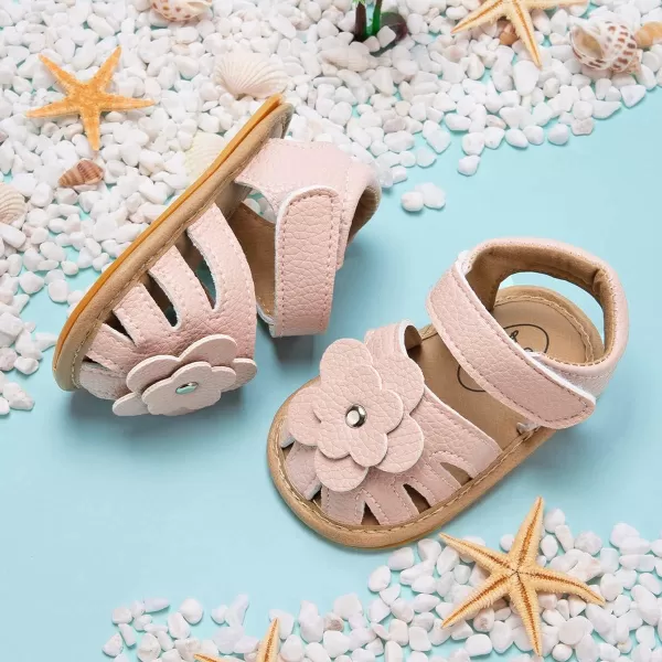 Meckior Baby Toddler Infant Girls PU Leather Soft Open Toe Summer Sandals Flower Princess Flat ShoesA10Pink