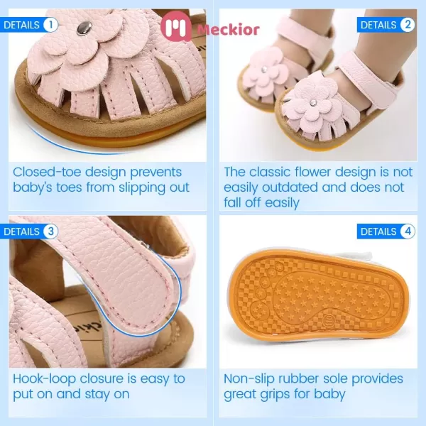 Meckior Baby Toddler Infant Girls PU Leather Soft Open Toe Summer Sandals Flower Princess Flat ShoesA10Pink