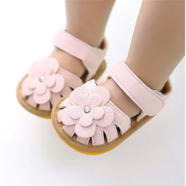 Meckior Baby Toddler Infant Girls PU Leather Soft Open Toe Summer Sandals Flower Princess Flat ShoesA10Pink