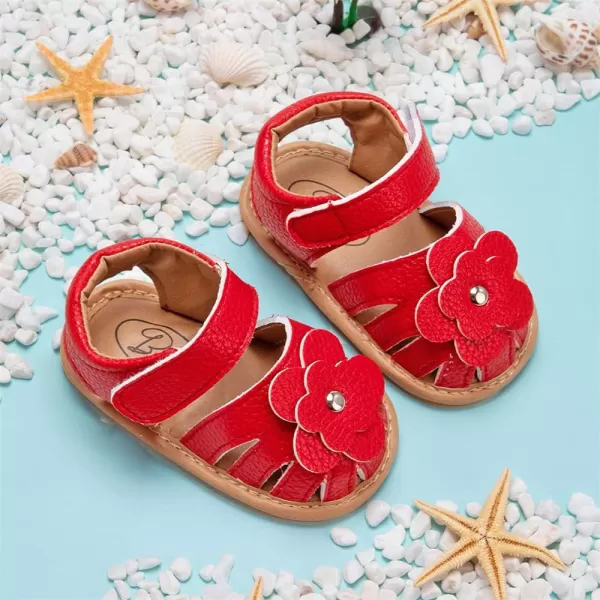 Meckior Baby Toddler Infant Girls PU Leather Soft Open Toe Summer Sandals Flower Princess Flat ShoesA10Red