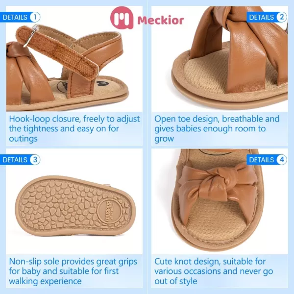 Meckior Baby Toddler Infant Girls PU Leather Soft Open Toe Summer Sandals Flower Princess Flat ShoesA15Brown