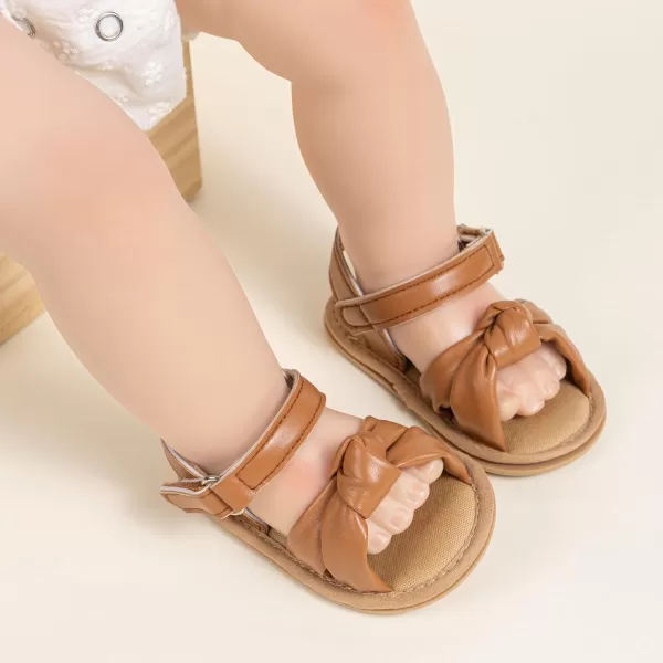 Meckior Baby Toddler Infant Girls PU Leather Soft Open Toe Summer Sandals Flower Princess Flat ShoesA15Brown