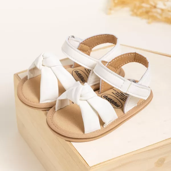 Meckior Baby Toddler Infant Girls PU Leather Soft Open Toe Summer Sandals Flower Princess Flat ShoesA15White