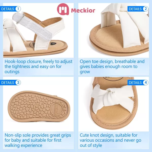Meckior Baby Toddler Infant Girls PU Leather Soft Open Toe Summer Sandals Flower Princess Flat ShoesA15White
