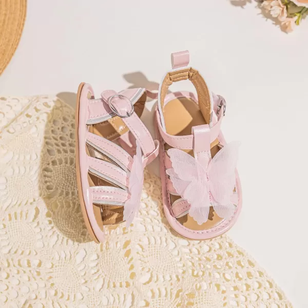 Meckior Baby Toddler Infant Girls PU Leather Soft Open Toe Summer Sandals Flower Princess Flat ShoesA20Pink