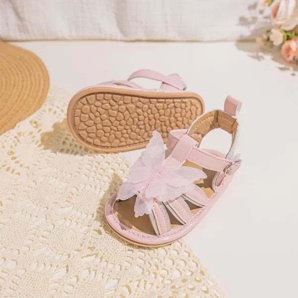 Meckior Baby Toddler Infant Girls PU Leather Soft Open Toe Summer Sandals Flower Princess Flat ShoesA20Pink