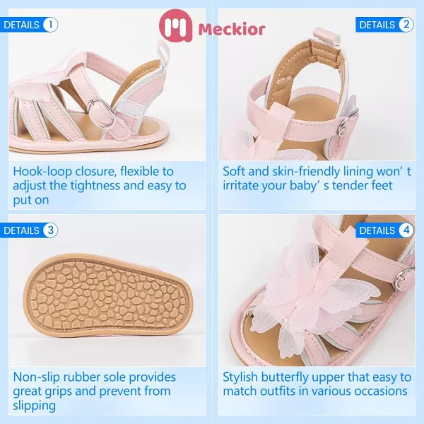 Meckior Baby Toddler Infant Girls PU Leather Soft Open Toe Summer Sandals Flower Princess Flat ShoesA20Pink