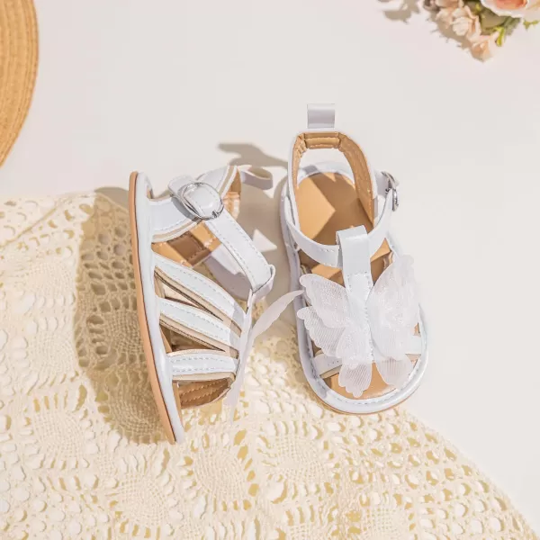 Meckior Baby Toddler Infant Girls PU Leather Soft Open Toe Summer Sandals Flower Princess Flat ShoesA20White
