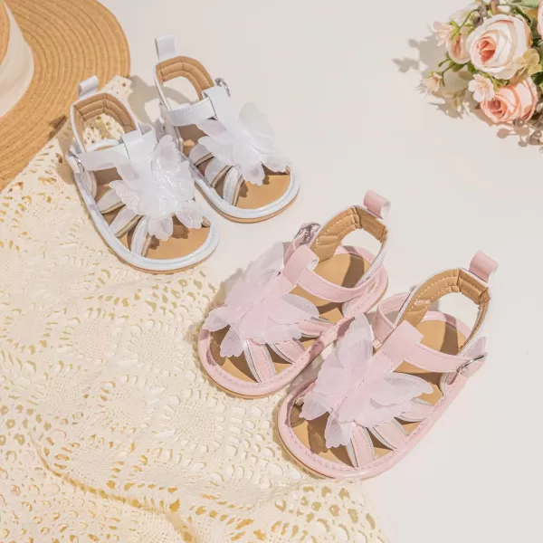 Meckior Baby Toddler Infant Girls PU Leather Soft Open Toe Summer Sandals Flower Princess Flat ShoesA20White