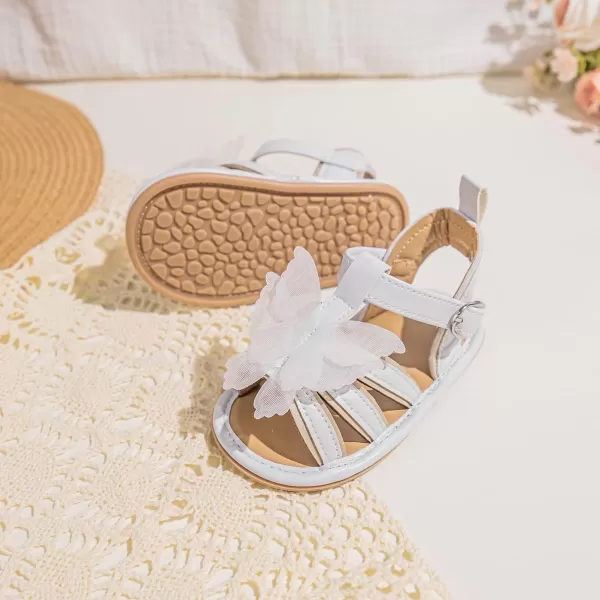 Meckior Baby Toddler Infant Girls PU Leather Soft Open Toe Summer Sandals Flower Princess Flat ShoesA20White