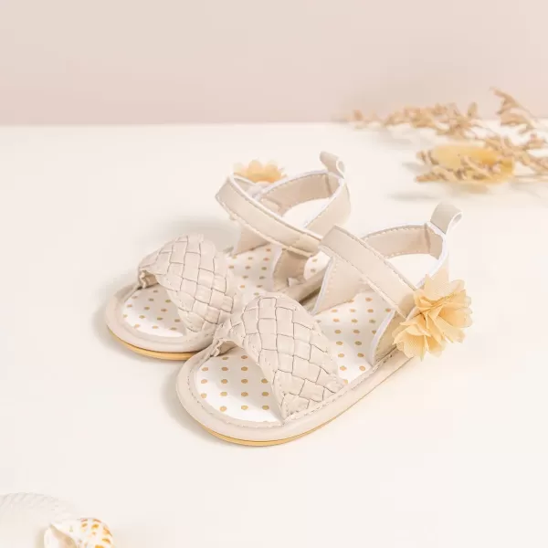Meckior Baby Toddler Infant Girls PU Leather Soft Open Toe Summer Sandals Flower Princess Flat ShoesA30Beige